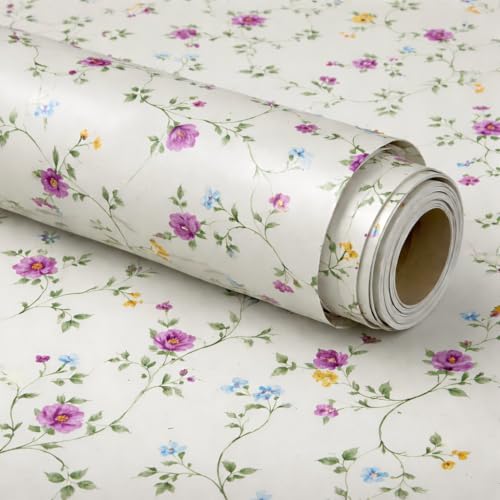 Waxora Luxury Self Adhesive Floral Wallpaper (45 x 500 cm) Peel and Stick Vinyl Waterproof Removable Flower Vine Pattern Wall Covering Roll for Bedroom Living Room Kitchen Cabinet DIY Home Decor