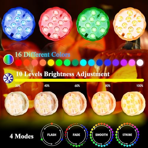Creatrek Pumpkin Lights, 16 Color Changing Jack O Lantern Lights, Battery Operated JackoLantern Lights for Pumpkins Halloween Party Outdoor Decor 4 Pack - image 2