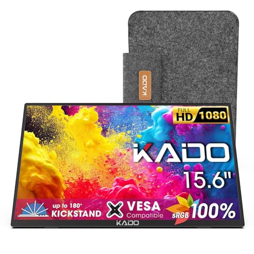 Image of Kado Portable Monitor 15.6 Inch 1080p 100% sRGB Ultra-Slim Gaming Display | Laptop Monitor 1920x1080 180 Kickstand, Carrying Case for PC, Mac, Phone, Dex, Xbox, PS5, USB-C & HDMI Connectivity