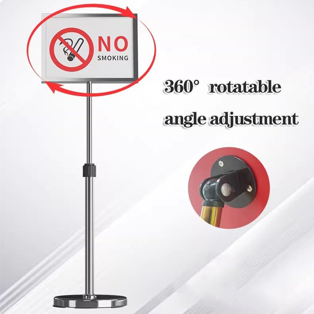Soporte de Letrero Ajustable de Acero Inoxidable - Expositor de Suelo A4 para Bodas, Publicidad, menús y Ventas - Soporte Vertical Plateado para Carteles, señalización de Altura Ajustable