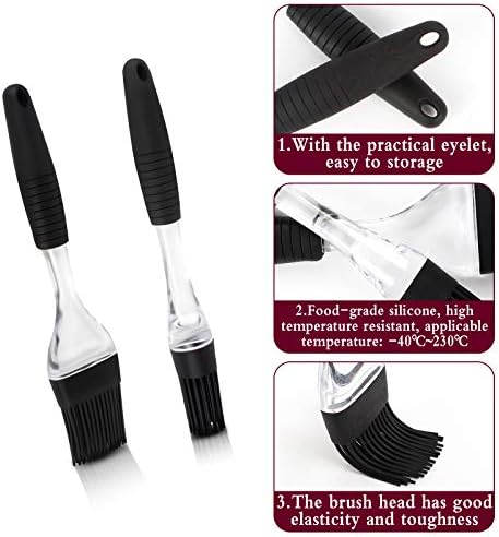 Iyowei 4 PCS Silicone Basting Pastry Brush, Black Silicone Food Brush Cooking Brushes BBQ Kitchen Brush with Silicone Bristles for Cooking, Baking, BBQ, Black