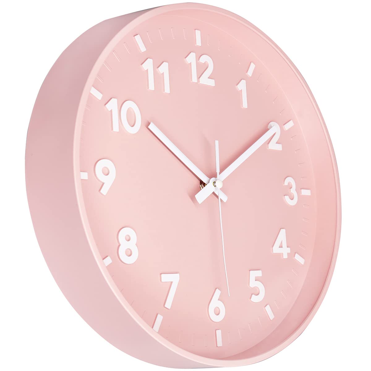 JENLYSTIME 12 Inch 3D Number Modern Wall Clock,Round Bright Colorful Dial,Non Ticking Silent Quartz Battery Operated Wall Clocks,Easy to Read Simple Style Decor Clock for Bedroom,LivingRoom(Pink)