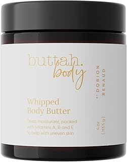 Buttah Skin by Dorion Renaud Whipped Body Butter 4oz - 100% All Natural & Organic (Hard in Jar) Pure Whipped Virgin Raw African Shea Butter - Moisturizer for Melanin Rich Skin - Black Owned Skincare