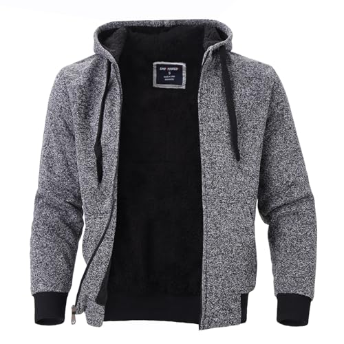 Image of LeeHanTon Sherpa Lined Hoodies for Men Heavyweight Full Zip Up Sweatshirt Thick Fleece Winter Warm Work Jackets Plus Size