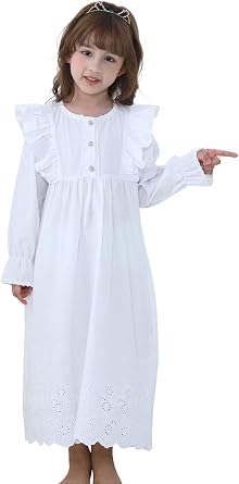Girls Nightgowns Cotton Nightgowns Sleepwear Sleep Dress Kids Lace Princess Pajamas Long Sleeve Christmas