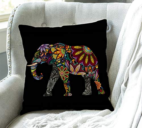Swono Mandala Floral Elephant Cotton Linen Throw Pillow Case Cushion Cover Home Office Decorative For Sofa Living Room Square 18 X 18 Inches #TOP2