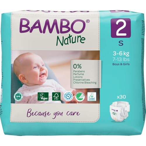 Image of Bambo Nature Hypoallergenic Baby Diapers, Eco-Labeled Diapers, Enhanced Leakage Protection, Totally Chlorine-Free, Skin Friendly, and Super Absorbent - Size 2 (30 Count)