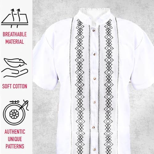 Mexican Guayabera Short Sleeve Shirt for Men Traditional Style Pattern Embroidery Mexican Shirt. Made in Mexico. 100% Cotton3