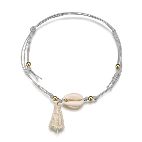 Miniatura 7 de Tobillera de concha bohemia para mujer, pulseras de tobillo de concha de cauri natural, tobilleras de cuerda tejida, tobilleras de cuentas doradas,