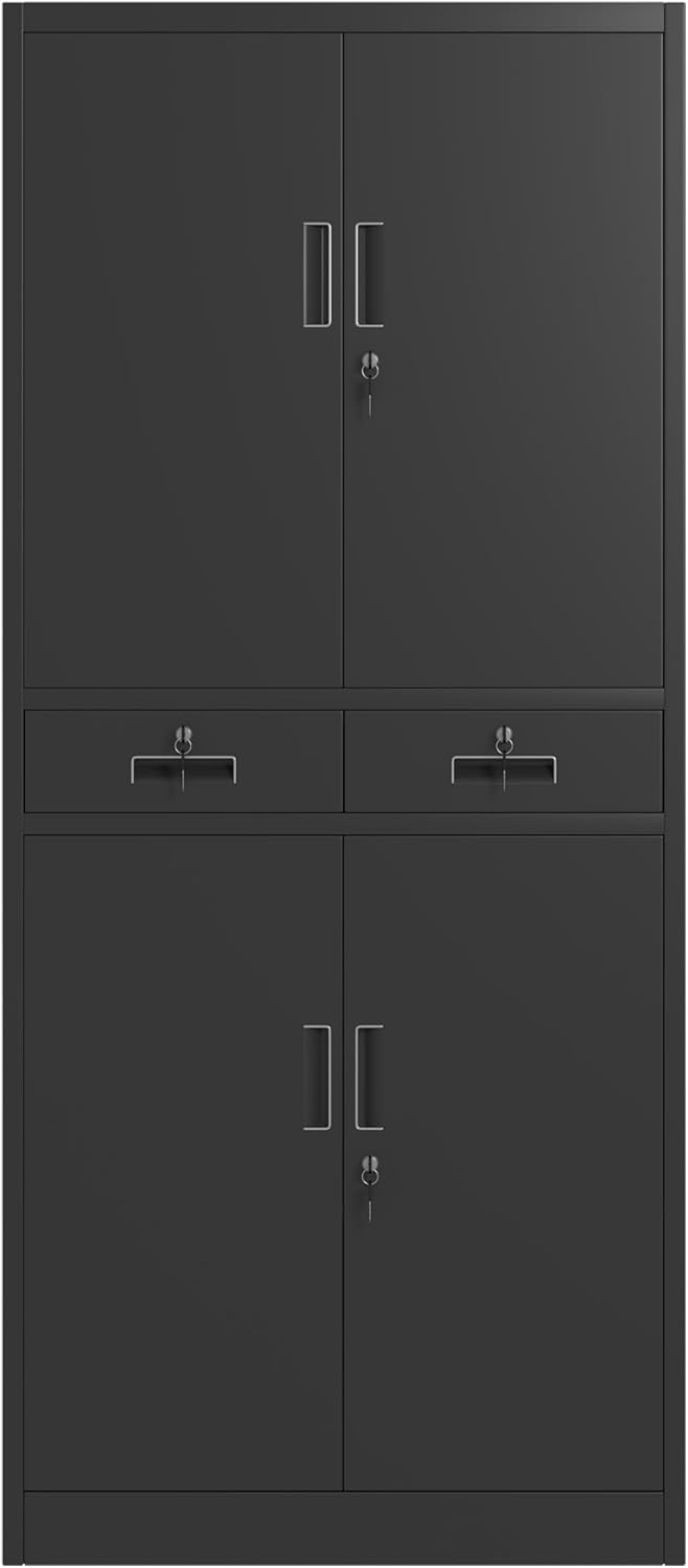 JINGUR Metal Storage with Locking Doors and 2 Drawers, Lockable Steel