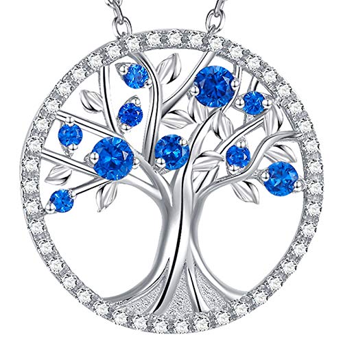 Tree of Life Jewelry for Women Birthday Gifts for Wife Mom September October Birthstones Necklace Blue Sapphire Pink Tourmaline and More Stones Jewelry 925 Sterling Silver