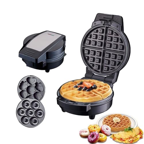Waffle Maker 3 in 1 Detachable Baking Plates Non Stick Plates with LED Display Round Waffle Doughnut Cartoon Cake Sandwich Maker 600W