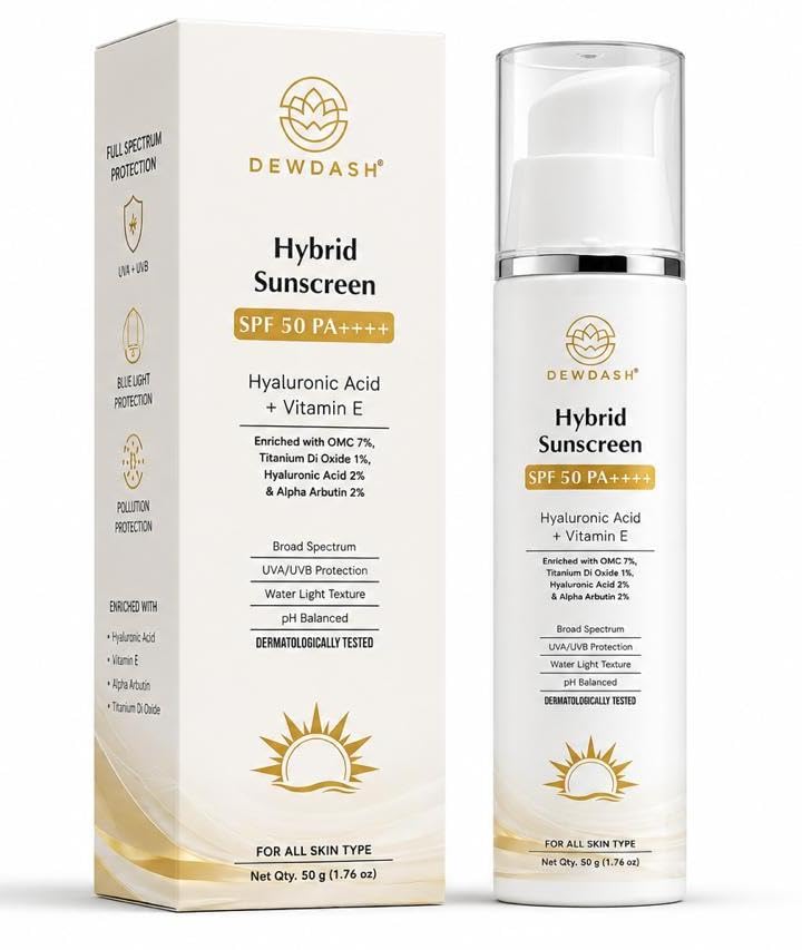 Image of SPF 50 PA++++ Hybrid Sunscreen 50mL, Velvet Touch Moisturizer 100mL & Velvety Exfoliator Brightening Face Wash 50mL Combo | Hyaluronic Acid, Vitamin E, Glutathione, Kojic Acid & Vitamin C | Sun Protection, Hydration, Exfoliation & Brightening | Suitable for All Skin Types