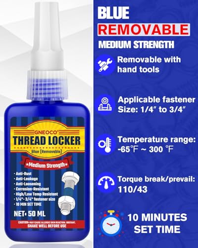 Image of Thread Lock Blue, Threadlocker Medium Strength, Thread Locker for Nuts, Bolts, Fasteners and Metals, Anaerobic Curing Screw Glue to Prevent Loosening (Medium-50ml*2)