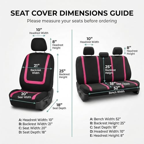 Image of FH Group Car Seat Covers Full Set Cloth - Universal Fit Washable Automotive Seat Covers, Low Back Front Seat Covers, Solid Back Seat Cover for SUV, Sedan and Van Pink