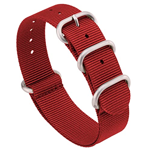 Benchmark 20mm Red Nylon Watch Band - One Piece Waterproof Ballistic Nylon - Slip Through Military Style Watch Strap for Men & Women