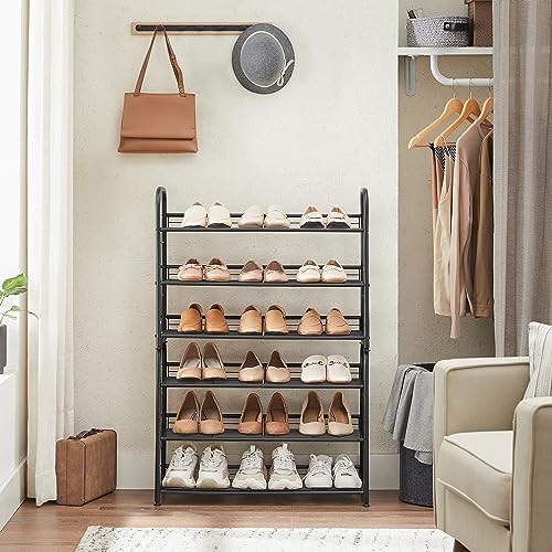 Image of SONGMICS Shoe Rack, 3 Tier Shoe Organizer for Closet, Holds up to 12 Pairs of Shoes, Shoe Rack for Front Door Entrance, Metal Shoe Shelf with Adjustable Tilt Angle, for Entryway, Garage, Black