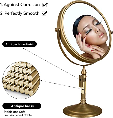 Leyden Antique Brass Makeup Mirror, 3X Magnifying Vanity Mirror Tabletop Double Side 7.8 Inch Bathroom Hardware Accessories #TOP1