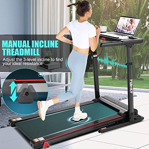 Image of Treadmill with Desk Workstation & Adjustable Height, 300 lb Capacity, FUNMILY Walking Pad Treadmill with Desk & Incline, Folding Work Treadmill for Home Office