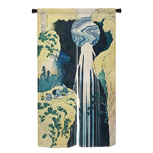 Qinunipoto 葛飾北斎 のれん 浮世絵 和柄 暖簾 シンプル風 幅85cm丈150cm インテリア 出入り口 目隠し おしゃれ すだれ 遮光 部屋 間仕切りカーテン 門カーテン ポリエステル製 オーダー可 簡単取付 四季兼用