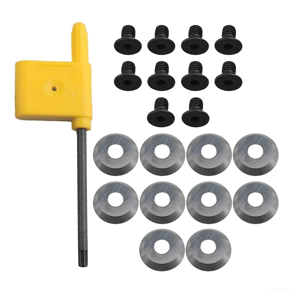 Juego de 10 insertos de carburo redondos de 16 mm con tornillos para herramientas de torneado de madera, cuchillas de corte indexables con ángulo de 30 grados para trabajos de ahuecado y acabado