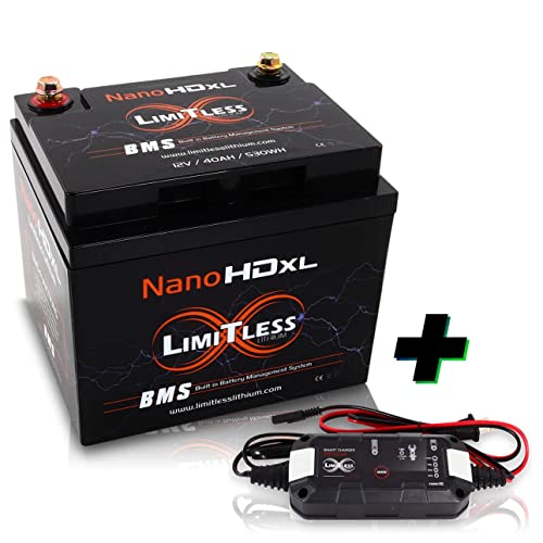 Pkg Limitless Lithium Nano-Hd Xl Bms Motorcycle Power Sports Battery + Nano-Hd Tender Battery Charger #TOP5