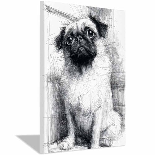 Tableau sur toile de qualité supérieure motif chien encadré gris