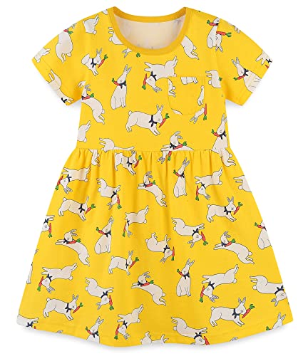 TEDD Vestidos de niña Vestido de verano Vestido de, Amarillo - Conejo, 6-7 años