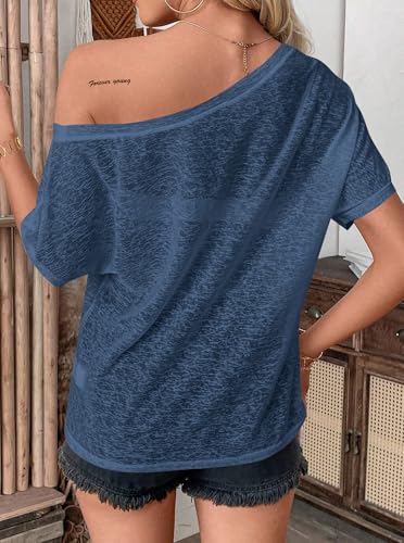 Image of Hilinker Women's Sheer Off The Shoulder Tops See Through Sexy Short Sleeve Mesh Shirt Summer