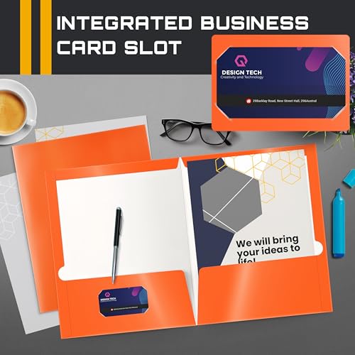 Image of Better Office Products 2 Pocket Glossy Laminated Paper Folders, Letter Size, Orange Paper Portfolios, Box of 25 Orange Folders