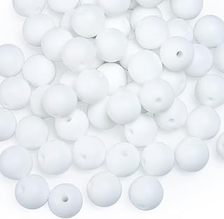 VIVP 60Pcs Silicone Beads,12mm White Silicone Beads for Keychain Making,Necklace Bracelet Silicone Round Beads for Lanyards Jewelry Making DIY Crafts Making