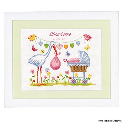 Image of Vervaco Counted Cross Stitch Kit - Birth - Stork and Pram
