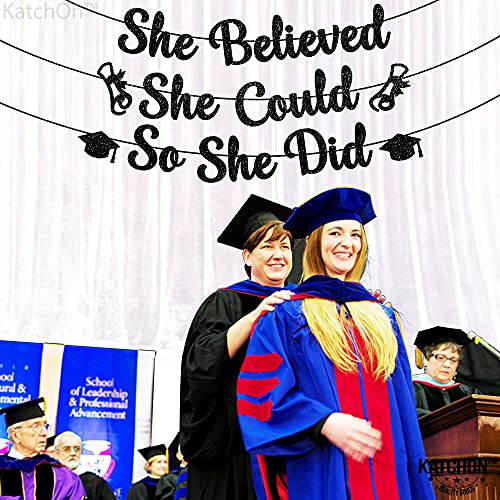 Image of KatchOn, She Believed She Could So She Did Banner - Glitter 10 Feet, No DIY | Congratulations Banner for Nursing 2026 Graduation Party Decorations | Medical School Graduation Decorations 2026