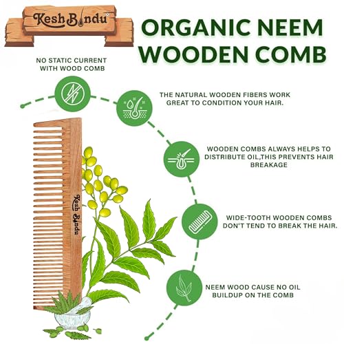 Image of Handmade Kacchi Neem Wooden Comb For Women Detangling, Frizz Control & Shine, Suited For All Hair Types Kangi (Dual Tooth)