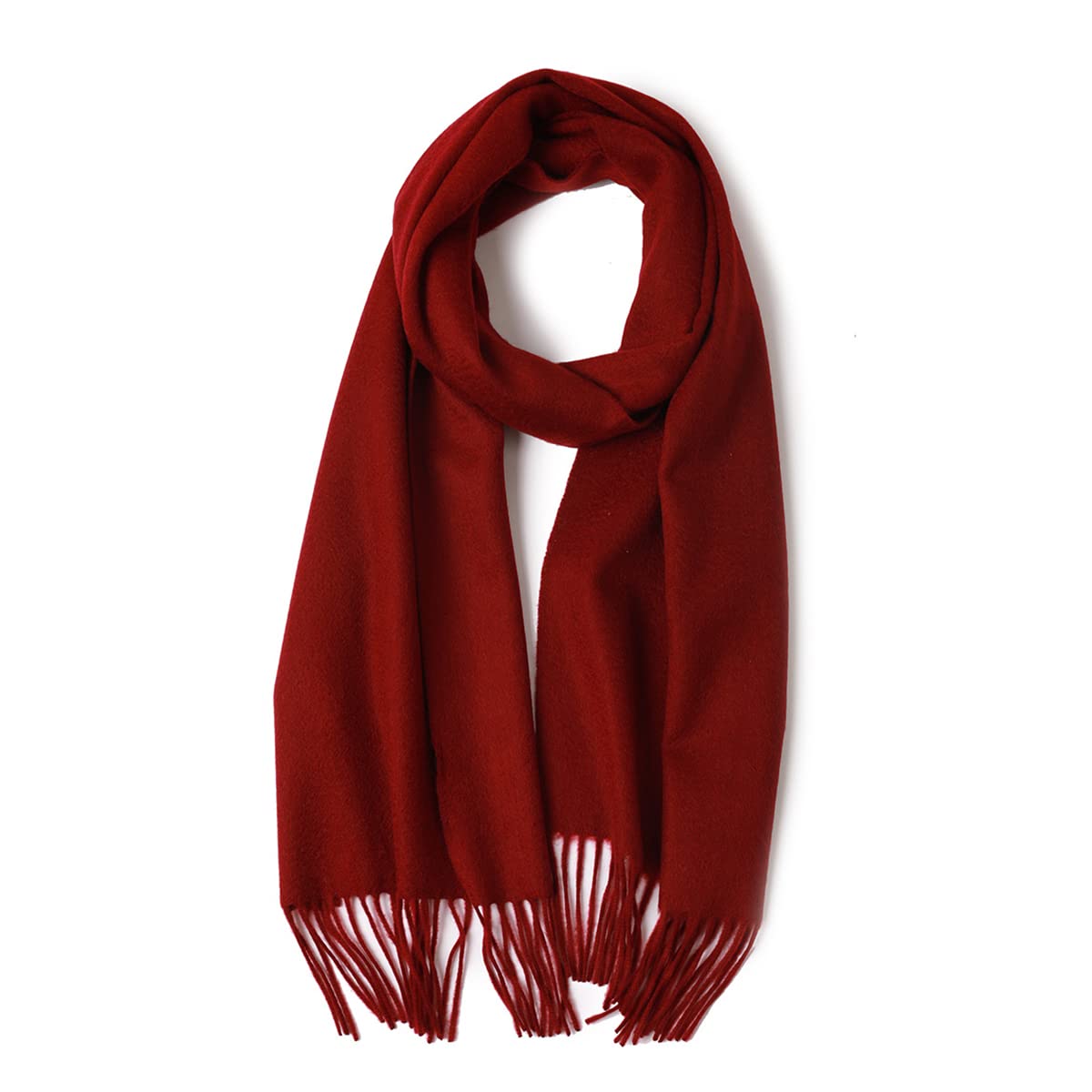 YUONNY 100% Cachemira Bufanda Larga con Flecos para Hombre Mujer, Super Suave Cálido Pañuelo Borla, Unisex Otoño Inverno Bufanda Elegante de Color Sólido para Amantes, Regalo Invierno Burgundy F