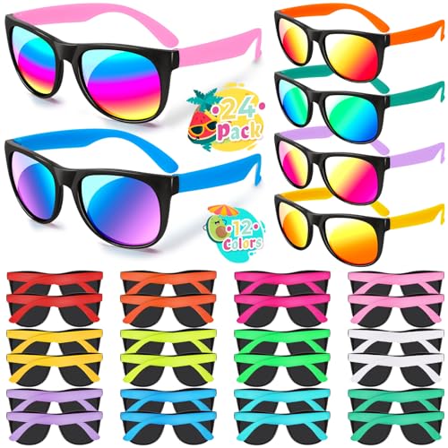 Kids Sunglasses - 24PCS Bulk Party Favors, 80s Retro Neon for Beach Pool Birthday Party Supplies, Goodie Bags Stuffers for Boys Girls Adults