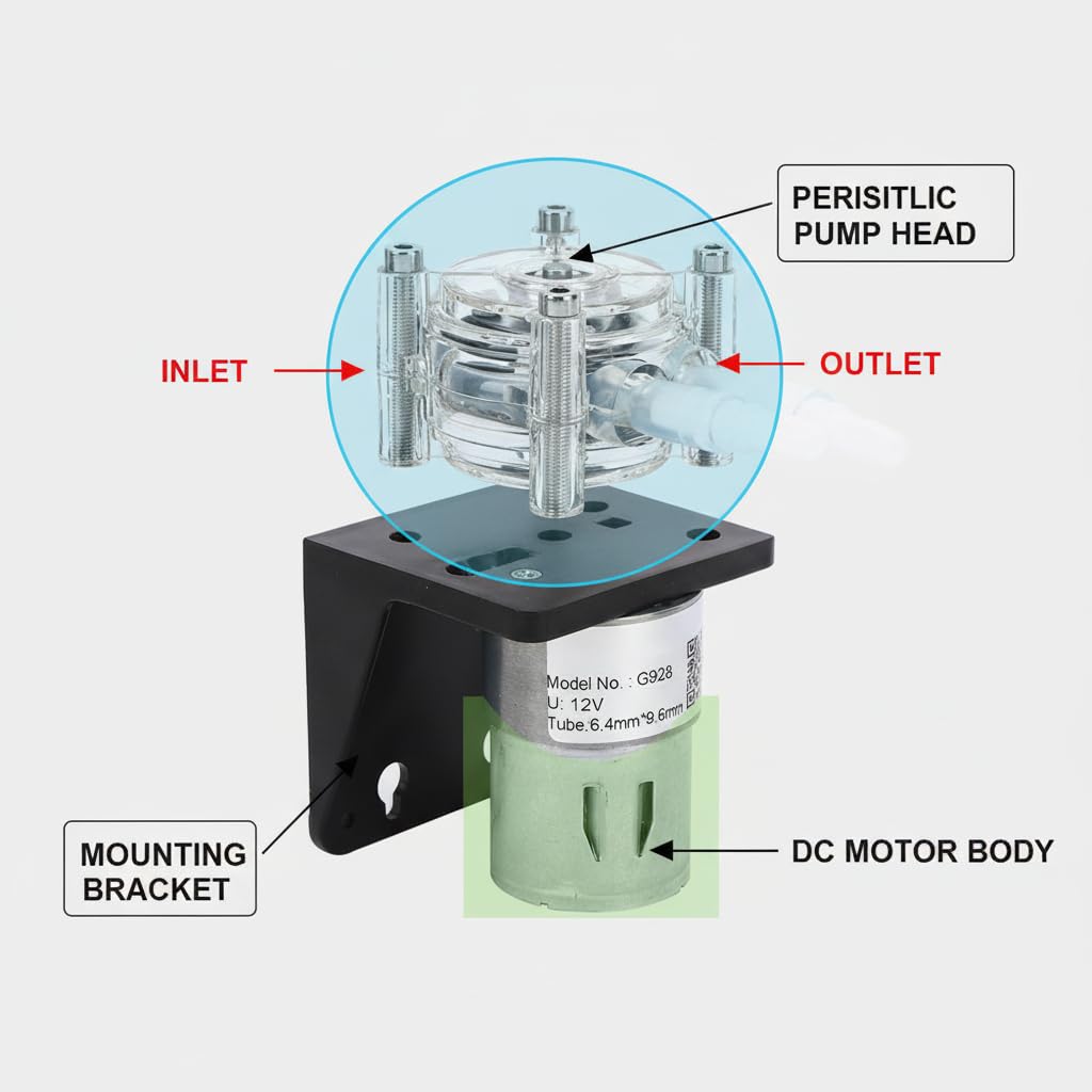 Bomba de dosificación resistente, Bombas y filtros Accesorios para bombas de aire a la corrosión de la bomba peristáltica de gran caudal 500 ml/min[12V]