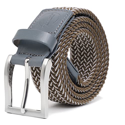 TOUGERJOY Mens Stretch Belt, Woven Elastic Braided Web Belt Casual for Golf Hunting Pants Jeans Small Green + White