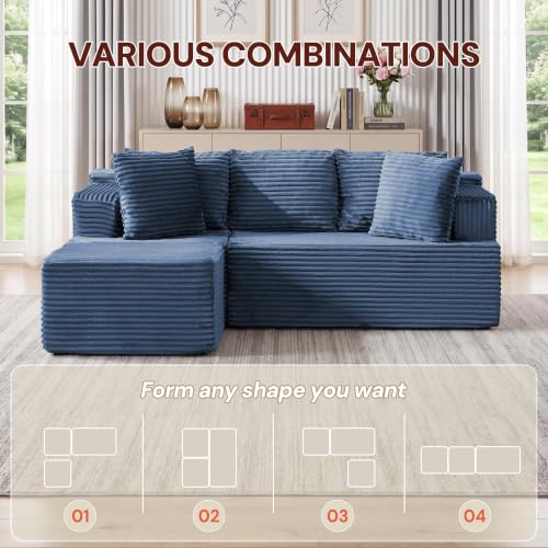 Image of Korser Boneless Couches for Living Room, Cloud Couch Sectional with Ottoman, L-Shaped Sofa with Fluffy Comfy Corduroy Deep Seat, Bedroom, Apartment, No Assembly Required