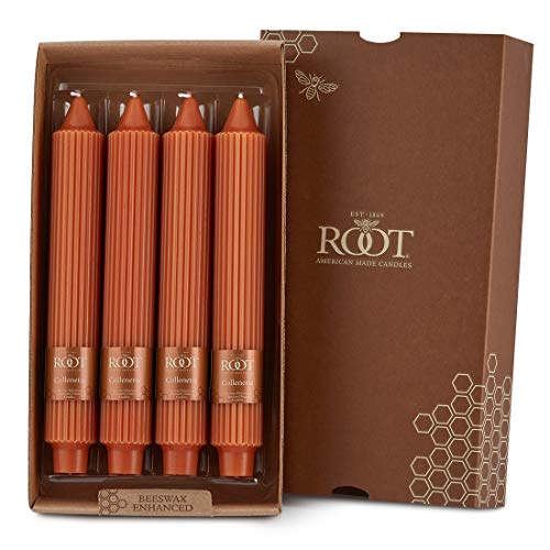 Root 4-Count Unscented Grecian Collenette Candles, 9-Inch, Rust