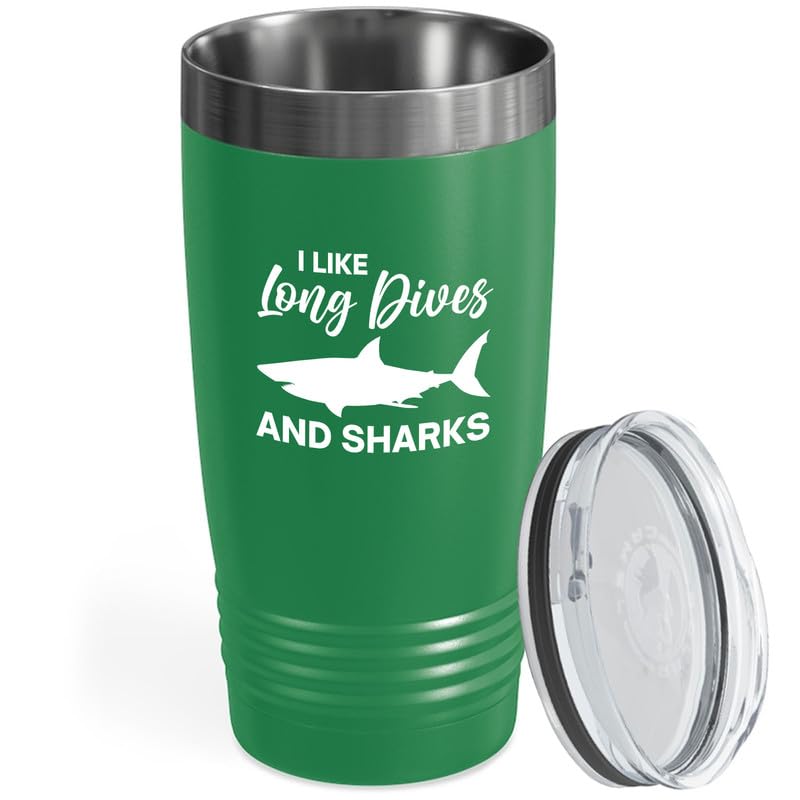 Flairy Land Scuba Diving Tumbler 20oz Green -I Like Long Dives - Scuba Diver Instructor Snorkeler Free Diving Swimmer