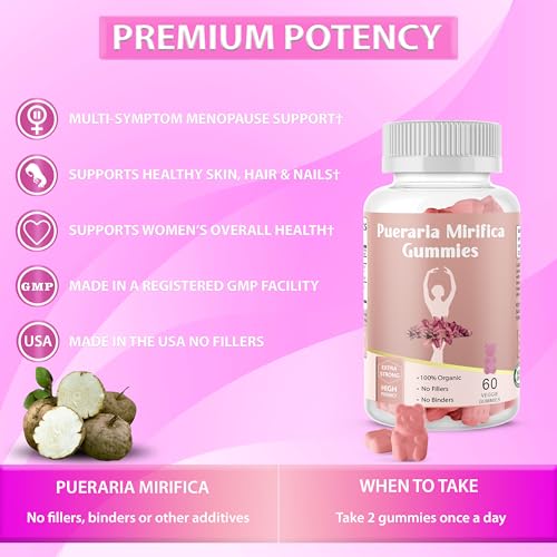 Image of Pueraria Mirifica Gummy Organic Supplement - Pure Root 10:1 Concentrated Extract 60 Veggie Gummies, Premium - for Transgender. Women, Men