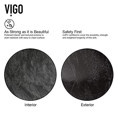 Vigo Vgt830 16.5" L -16.5" W -12.38" H Gray Handmade Countertop Glass Round Vessel Bathroom Sink Set In Gray Onyx Finish With Chrome Single-Handle Single Hole Faucet And Pop Up Drain #TOP5
