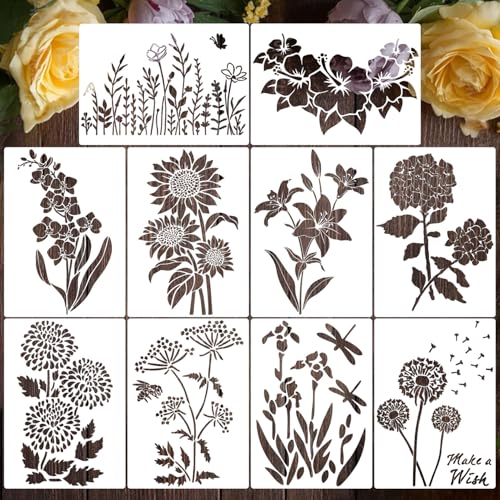 Large Flower Stencil 14inch Flower Stencils for Painting Floral Stencils Reusable Sunflower Hibiscus Stencil Drawing Templates for Wood Garden Fence Furniture Fabrics DIY Decor