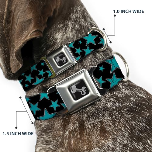 Collier de chien Buckle Down étoiles noir turquoise réglable large