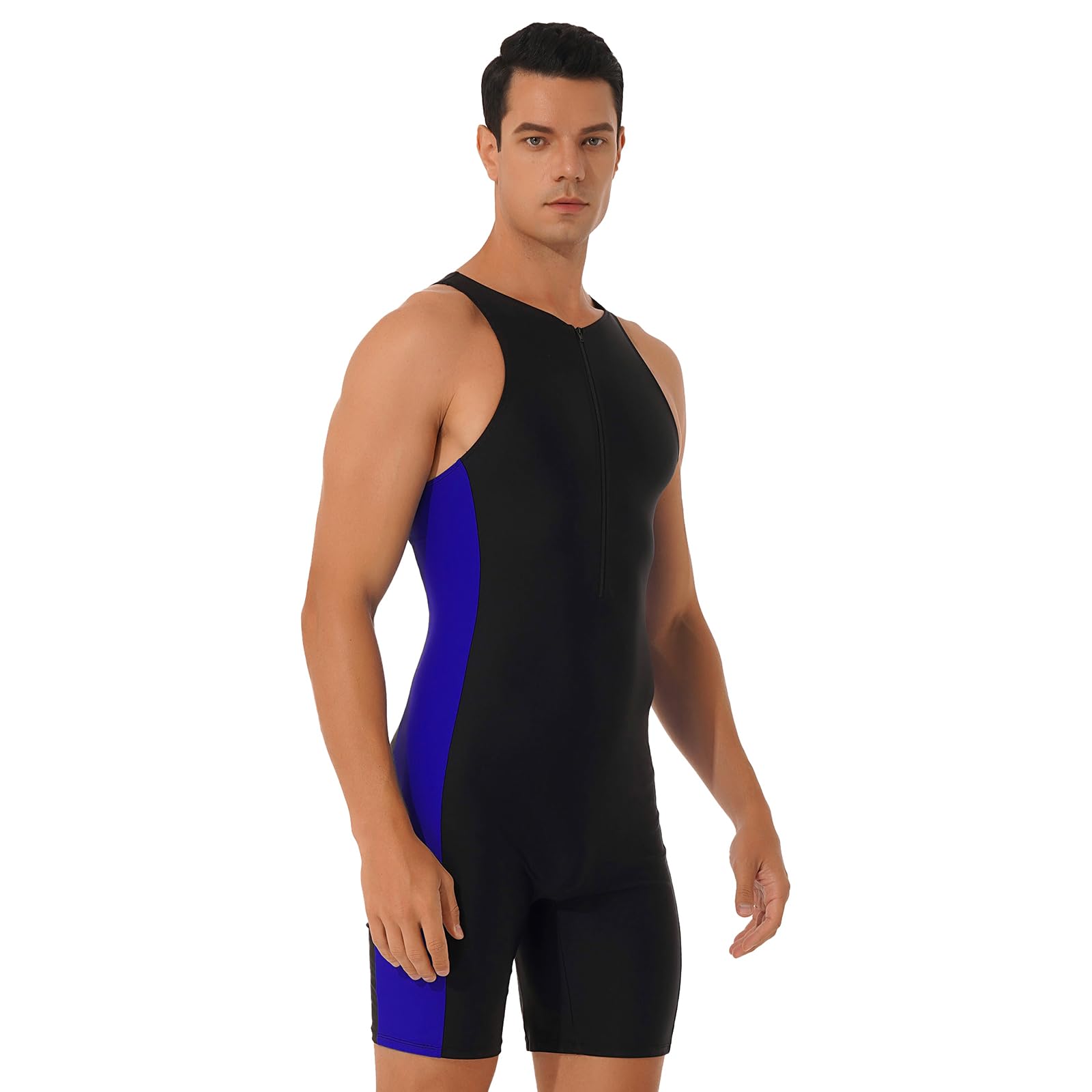 Costume da Bagno Uomo Intero Scollo Tondo Senza Maniche Pantaloncini Laterali Muta Triathlon Spiaggia Piscina Nuoto