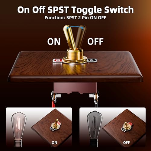 Image of DaierTek Toggle Switch 12V with Gold Handle SPST 12 Volt 30A Heavy Duty On /Off DC Automotive Industrial Car Rocker Toggle Switch