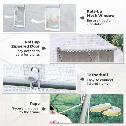 Image of Outsunny 20 x 10 x 7 ft Outdoor Walk-in Greenhouse Zippered Door White