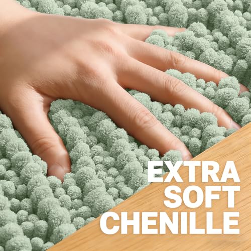 Image of OLANLY Bathroom Rug Mat 44x24, Thick Soft and Absorbent Chenille Bath Mat, Non-Slip Rubber Backing, Machine Washable Quick Dry Bath Rugs for Tub Shower Floor, Home Decor Accessories, Sage Green