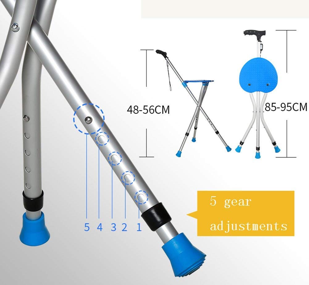 Silla de bastón, Taburete de Asiento Plegable portátil, aleación de Aluminio, bastón de Caminar Plegable Extensible autónomo con luz LED, Mango de cojín, para Pesca, jardín, campin